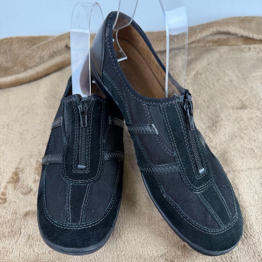 Naturalizer Black Suede Mesh Zip Front Loafers Shoes Womens 8.5 Slip On Comfort